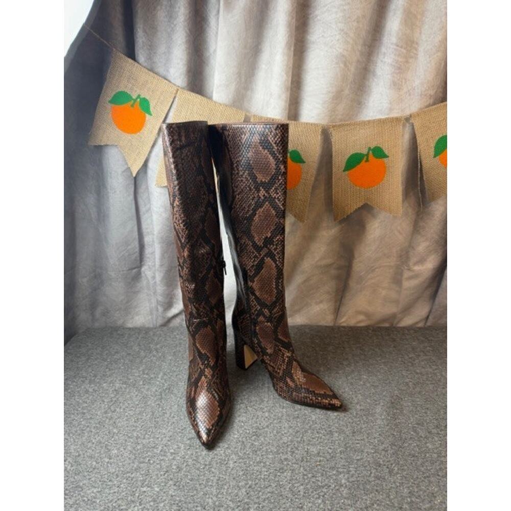 Steve Madden Brown Snake Print Knee High Pointed Toe Boots Size 7M Wide Calf NEW - Picture 6 of 9
